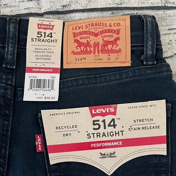 Levi's Boy’s Dark Denim 514 Straight Fit Jeans - Picture 3 of 6